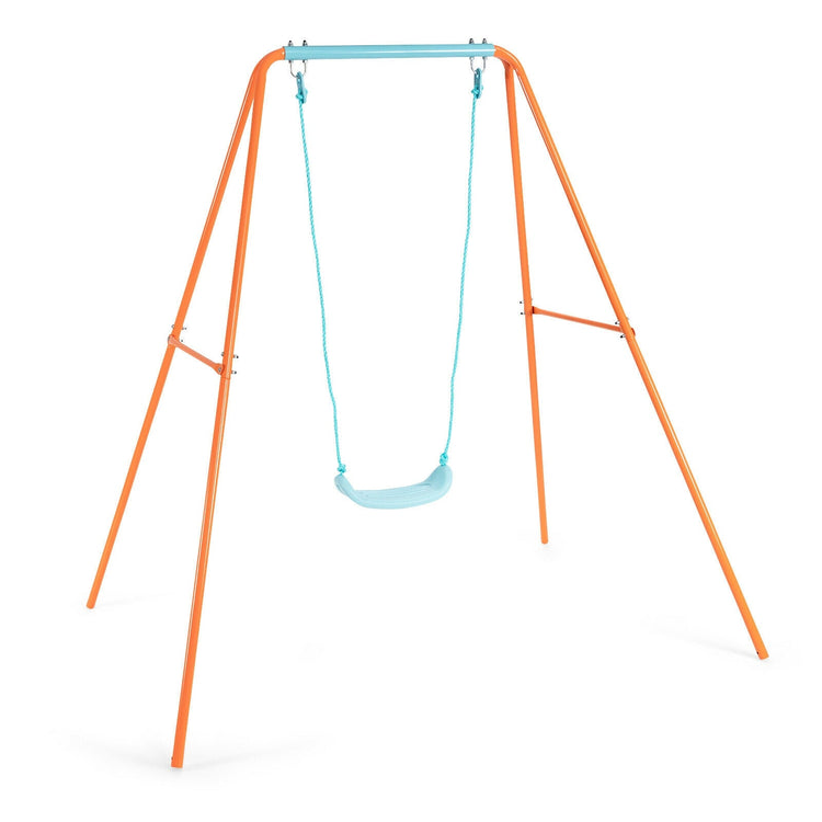 Columpio infantil de exterior con estructura metálica en forma de A de alta resistencia y estacas para el suelo - Naranja