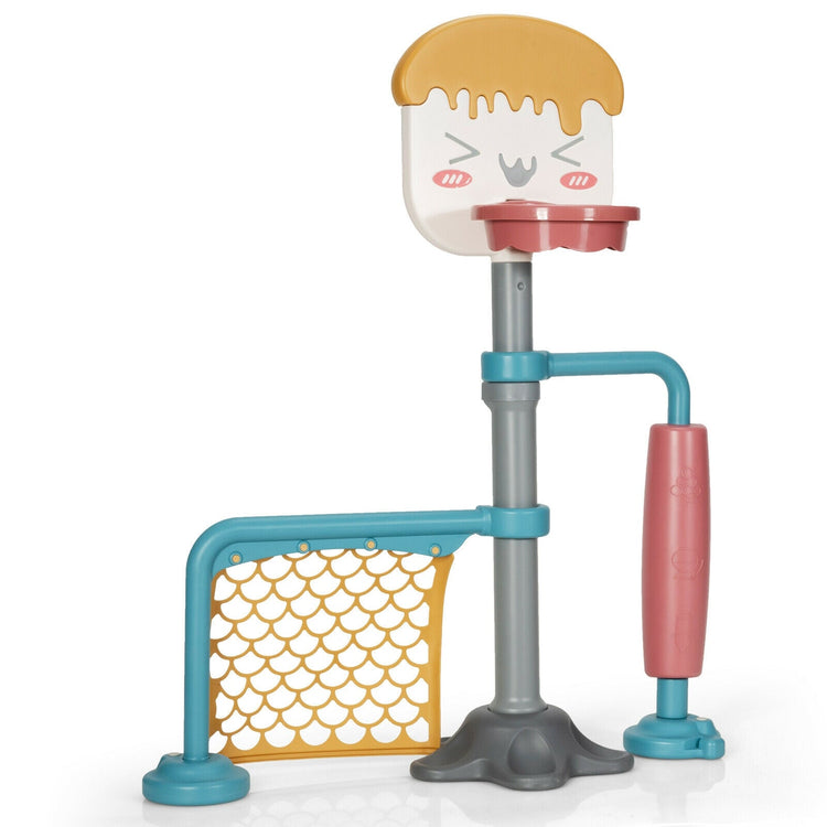 Juego de soporte de baloncesto ajustable en altura 3 en 1 con soporte para balón de fútbol y patines
