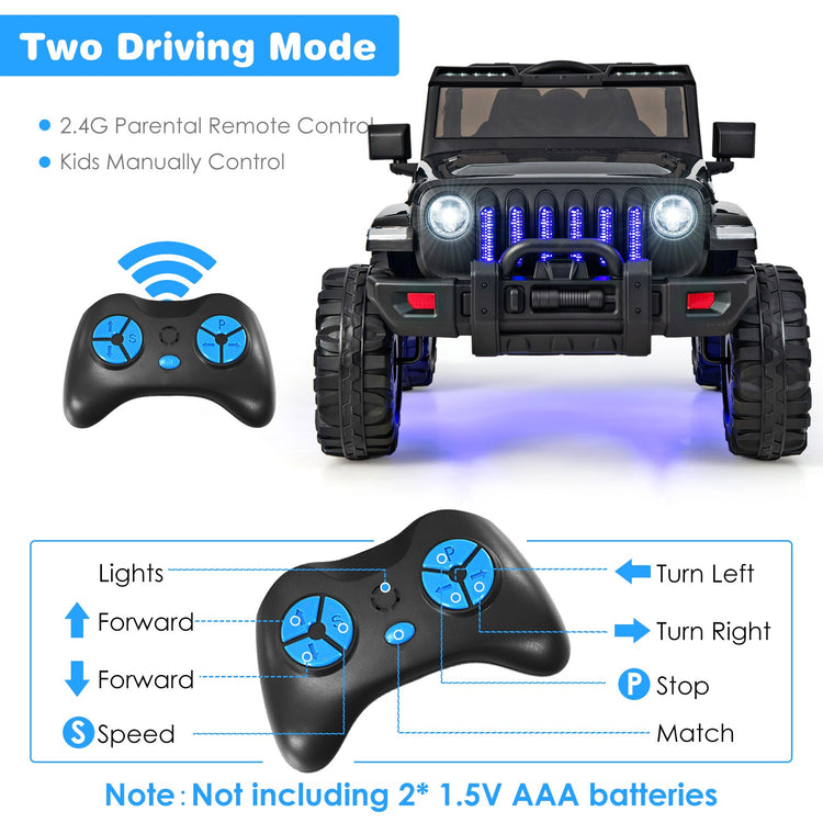 Jeep eléctrico infantil de 12 V con control remoto de 2,4 G - Negro sólido