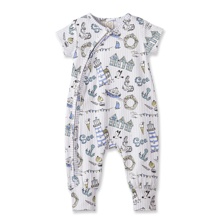 Pelele infantil con cremallera y estampado playero – Bambú con puños convertibles