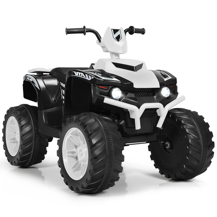 Vehículo infantil de 12 V con quad, luces LED, neumáticos con banda de rodadura y luces LED (blanco).