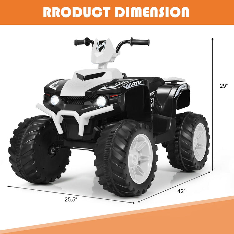 Vehículo infantil de 12 V con quad, luces LED, neumáticos con banda de rodadura y luces LED (blanco).