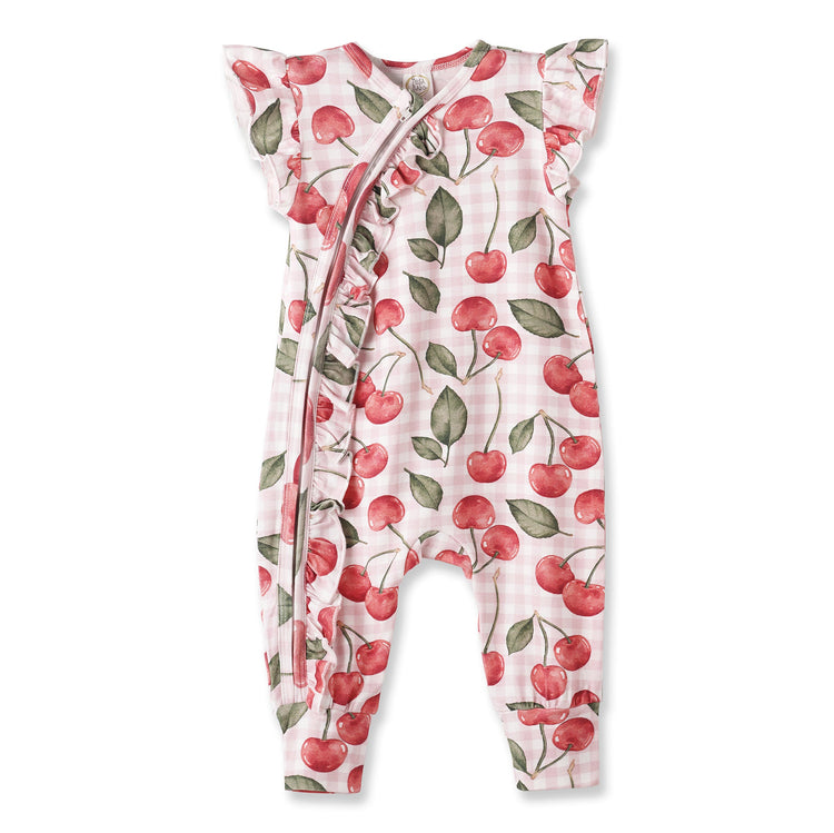 Pelele para bebé niña con estampado de cerezas y cremallera – Pijama suave de bambú con cremallera