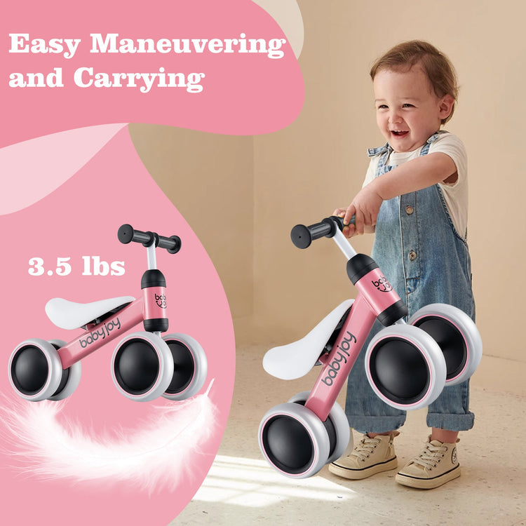 Bicicleta de equilibrio para bebés de 2 años, niños y niñas, sin pedales, 4 ruedas, rosa.