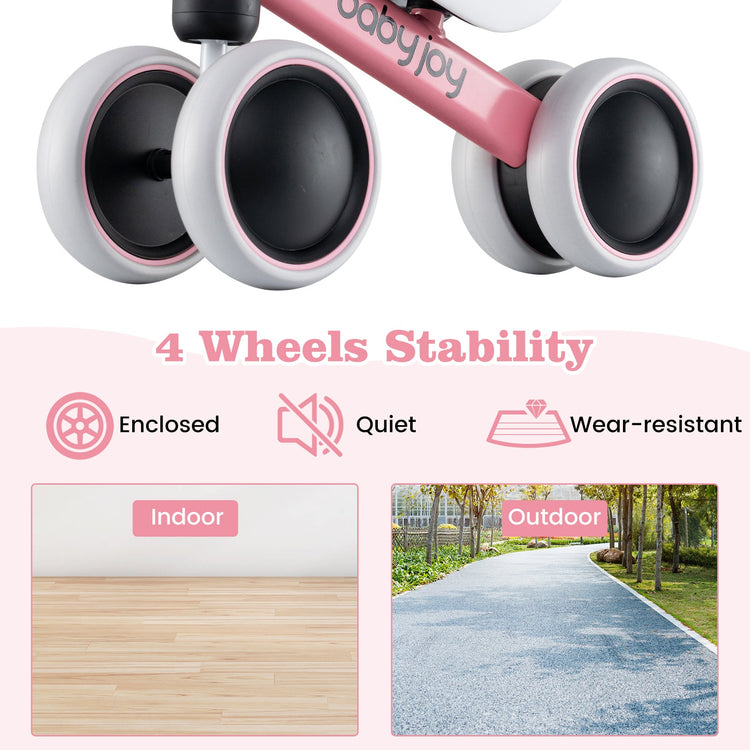 Bicicleta de equilibrio para bebés de 2 años, niños y niñas, sin pedales, 4 ruedas, rosa.