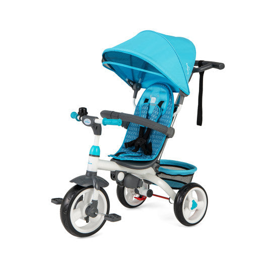 Cochecito de bebé triciclo desmontable 5 en 1 con capota redonda - Azul