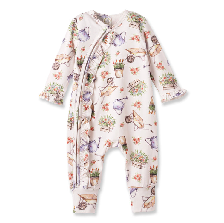 Pelele para bebé niña con estampado de pétalos – Bambú con puños convertibles