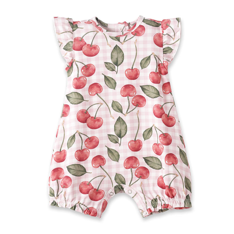 Mono de burbujas de bambú para bebé niña con estampado de picnic de cerezas