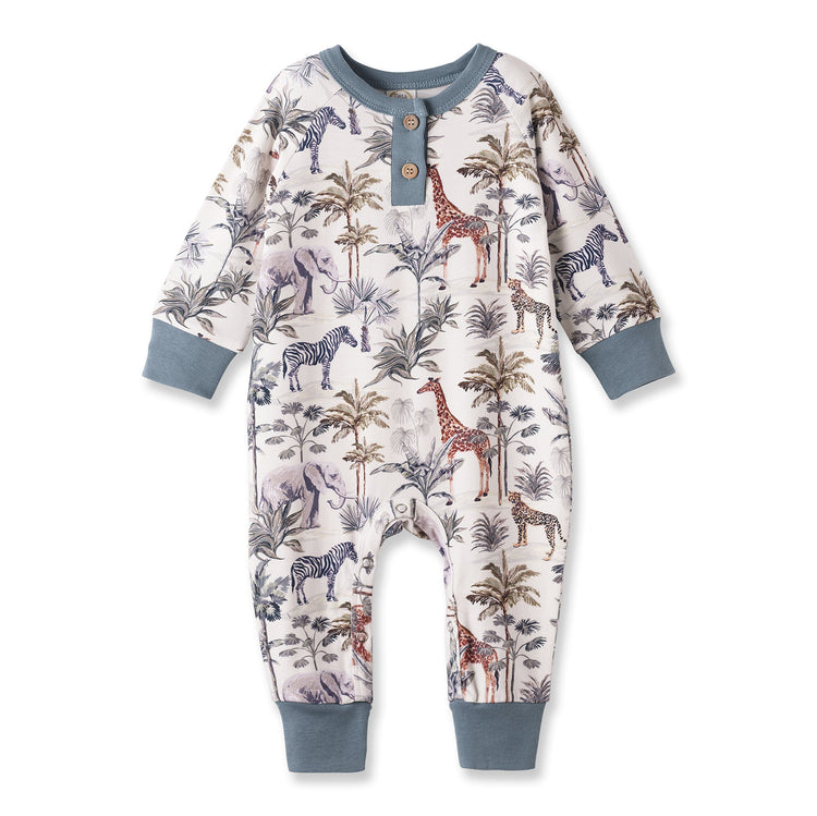 Pelele Henley de bambú con estampado de safari en la jungla para bebés niños