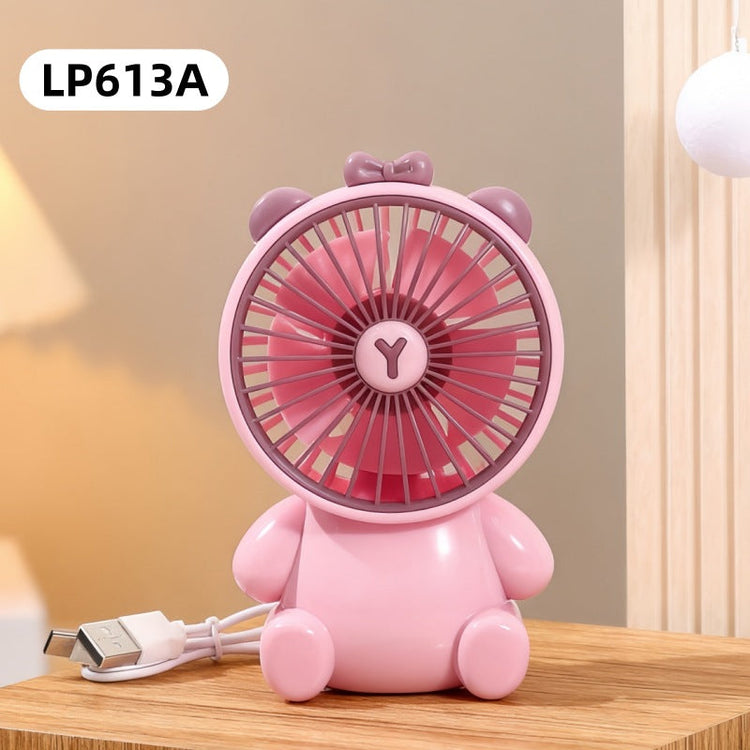 Mini ventiladores de escritorio creativos con forma de oso de dibujos animados, ventilador portátil de escritorio con gran caudal de aire, ventilador de mano con carga USB