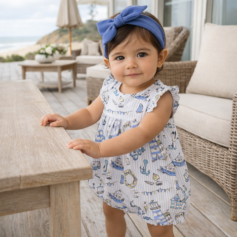 Mono de burbujas con estampado playero – Conjunto de bambú para bebé niña