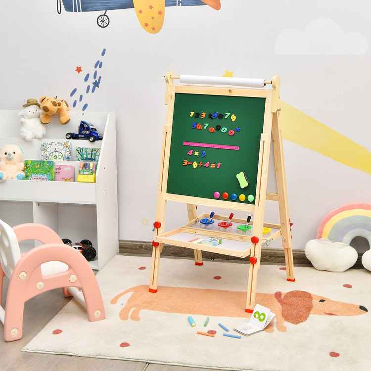 Caballete de arte infantil con rollo de papel, caballete de dibujo regulable de doble cara.