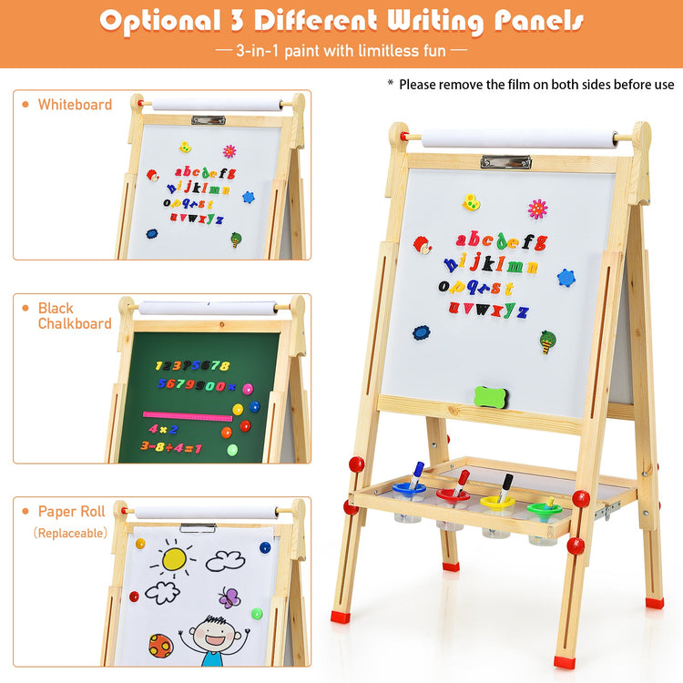 Caballete de arte infantil con rollo de papel, caballete de dibujo regulable de doble cara.