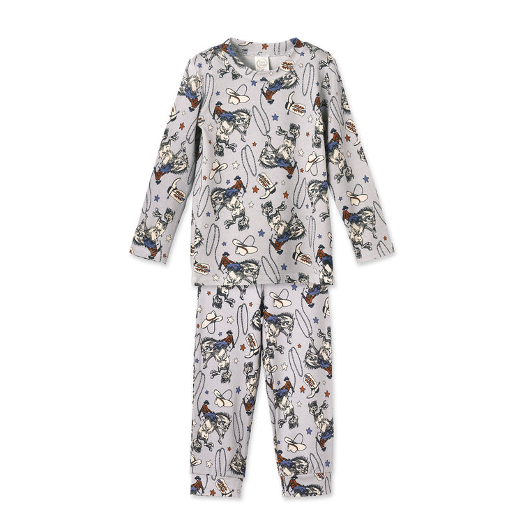 Conjunto de pijama infantil de bambú con estampado de vaquero del oeste y rodeo.