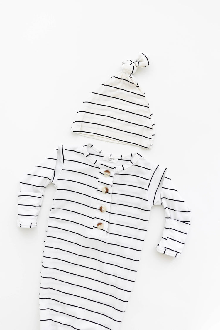 Conjunto de vestido de bebé con nudo - Rayas negras (Recién nacido-3 meses)