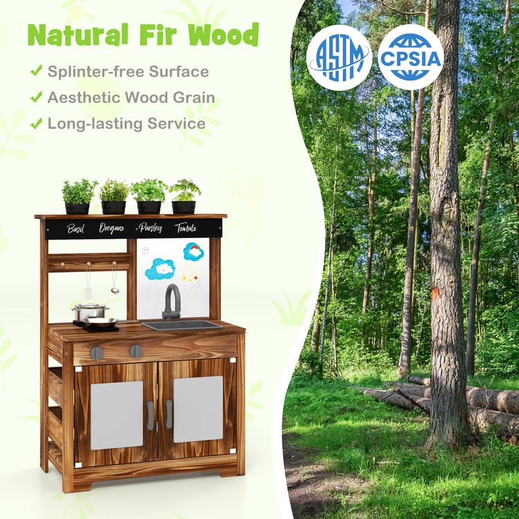 Cocina de juguete de madera de abeto con 4 ollas para pintar, grifo y fregadero extraíble - Natural