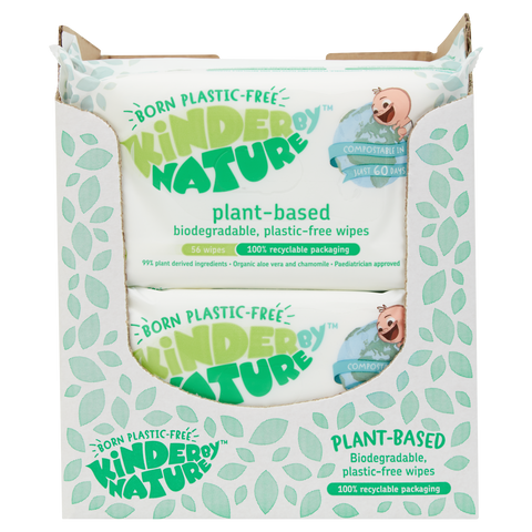 Toallitas húmedas para bebés Kinder by Nature 100 % biodegradables de origen vegetal - 672 unidades (12 paquetes de 56 toallitas)