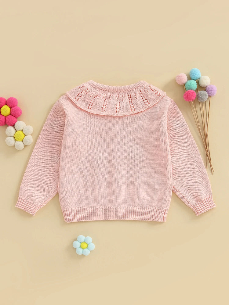Suéter tipo cárdigan para bebé niña, diseño de flores en 3D, botones, manga larga, tejido