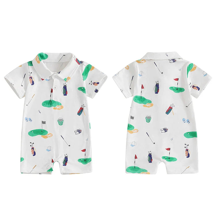 Mono de golf para bebé niño y niña, con cuello de solapa y botones, manga corta, ropa de verano