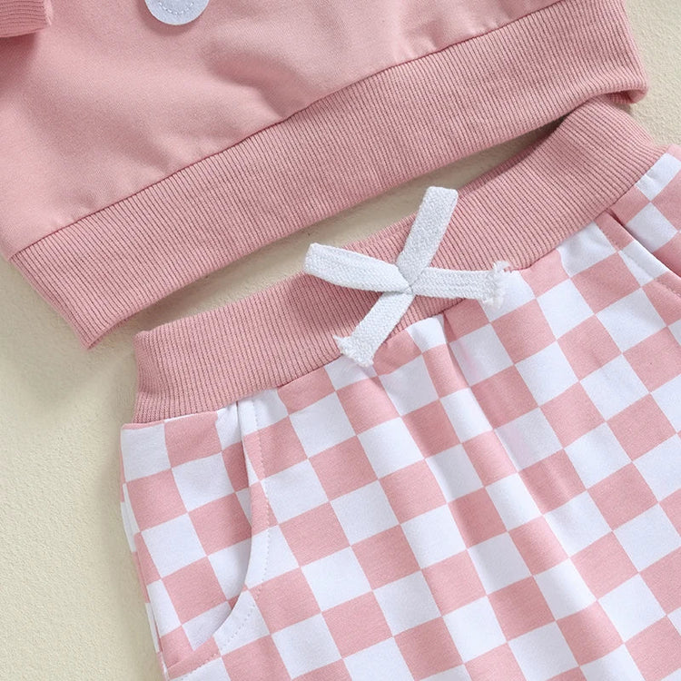 Conjunto de 2 piezas para bebé y niño pequeño, para hermano o hermana mayor, de otoño, con jersey de manga larga con bordado de letras y pantalones a cuadros