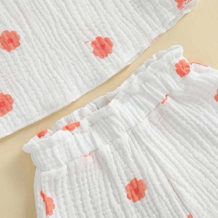 Conjunto de 2 piezas de camiseta con mangas cortas y cintura elástica con volantes para bebé y niña pequeña, conjunto de verano
