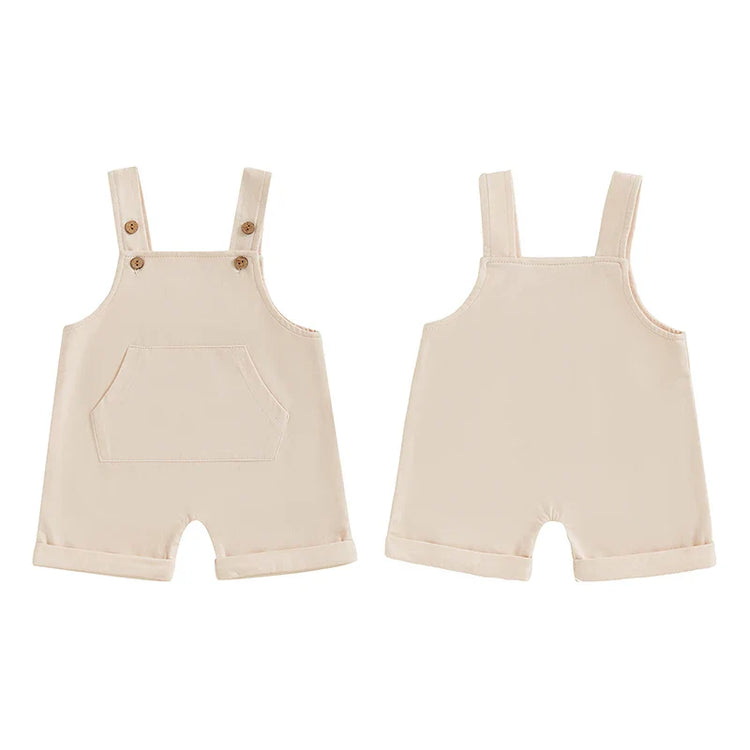 Mono para bebé, niño y niña, sin mangas, cuello cuadrado, bolsillo delantero, tirantes, pantalones cortos, mono