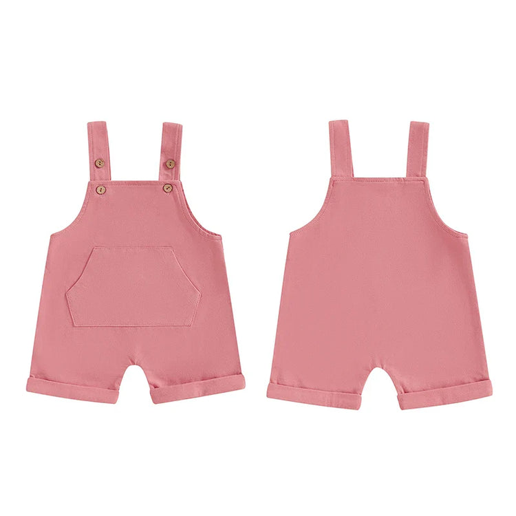 Mono para bebé, niño y niña, sin mangas, cuello cuadrado, bolsillo delantero, tirantes, pantalones cortos, mono