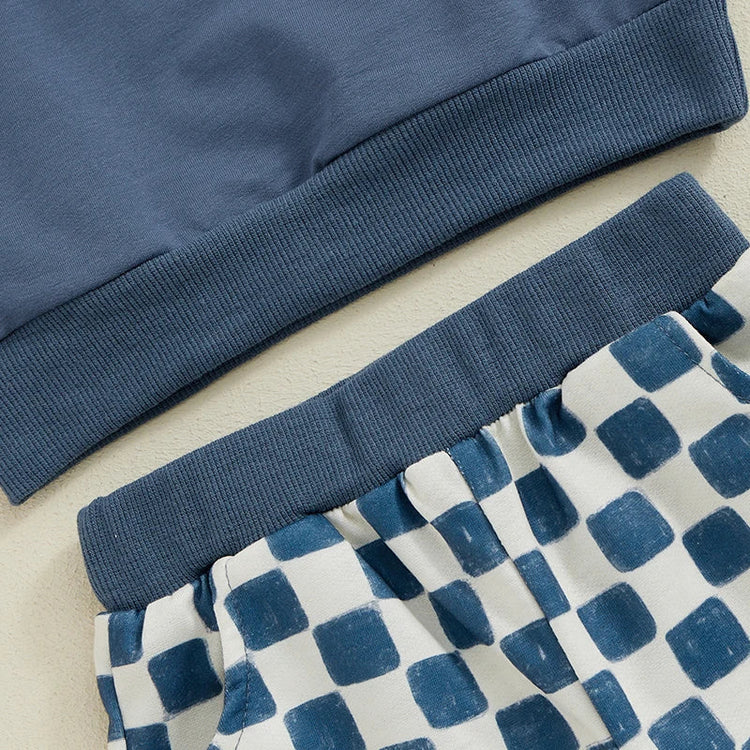 Conjunto de 2 piezas para niños y niñas, camiseta de manga larga con estampado de letras y pantalones a cuadros con cintura elástica y estampado de hermano mayor/hermana
