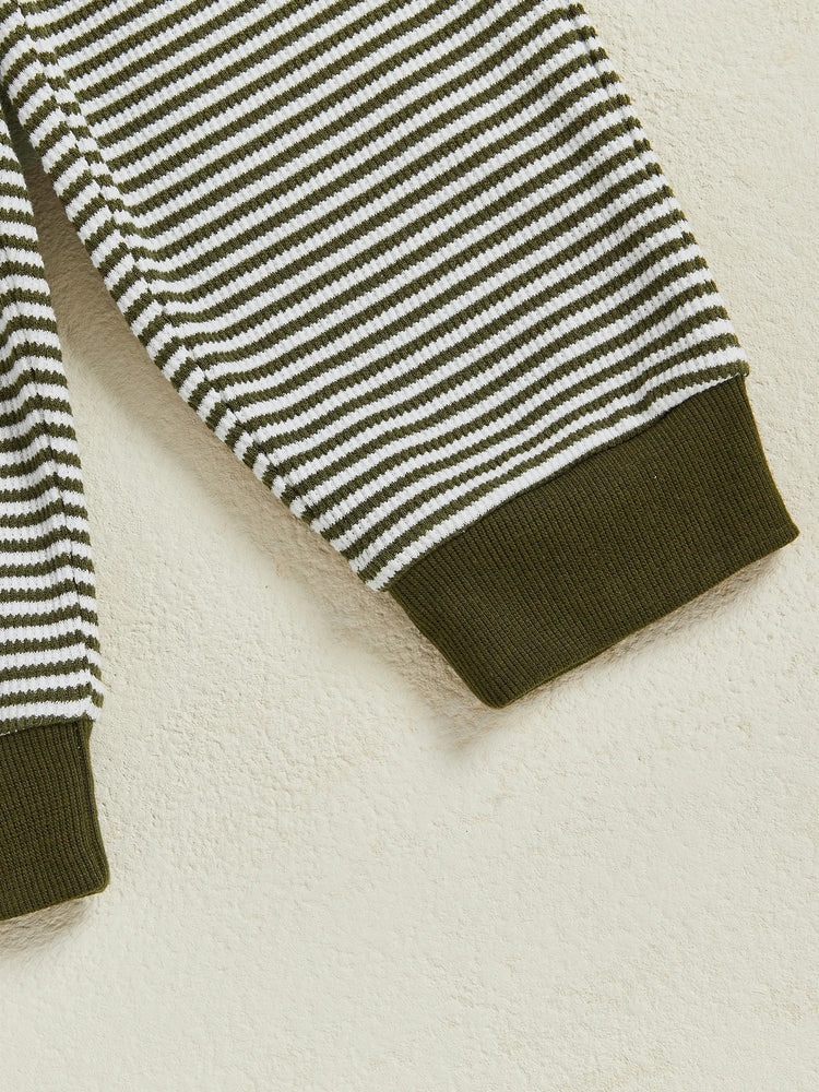 Conjunto de ropa infantil de 2 piezas con top de pato bordado de manga larga y pantalones a rayas para bebés y niños pequeños