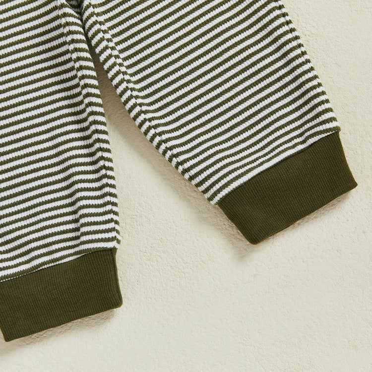 Conjunto de ropa infantil de 2 piezas con top de pato bordado de manga larga y pantalones a rayas para bebés y niños pequeños