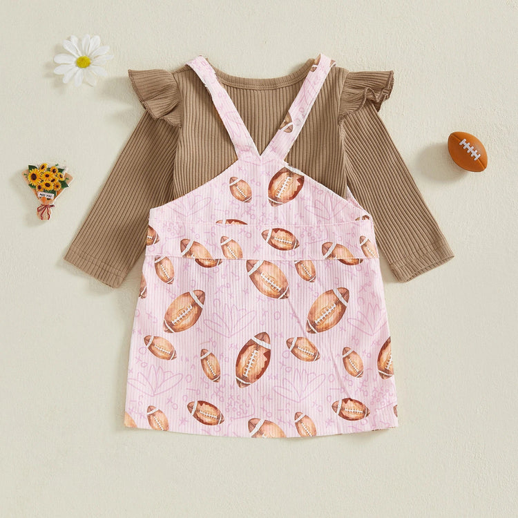 Conjunto de 2 piezas de ropa de otoño para bebés y niñas pequeñas, mono de manga larga y vestido con estampado de fútbol