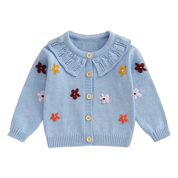 Suéter tipo cárdigan para bebé niña, diseño de flores en 3D, botones, manga larga, tejido