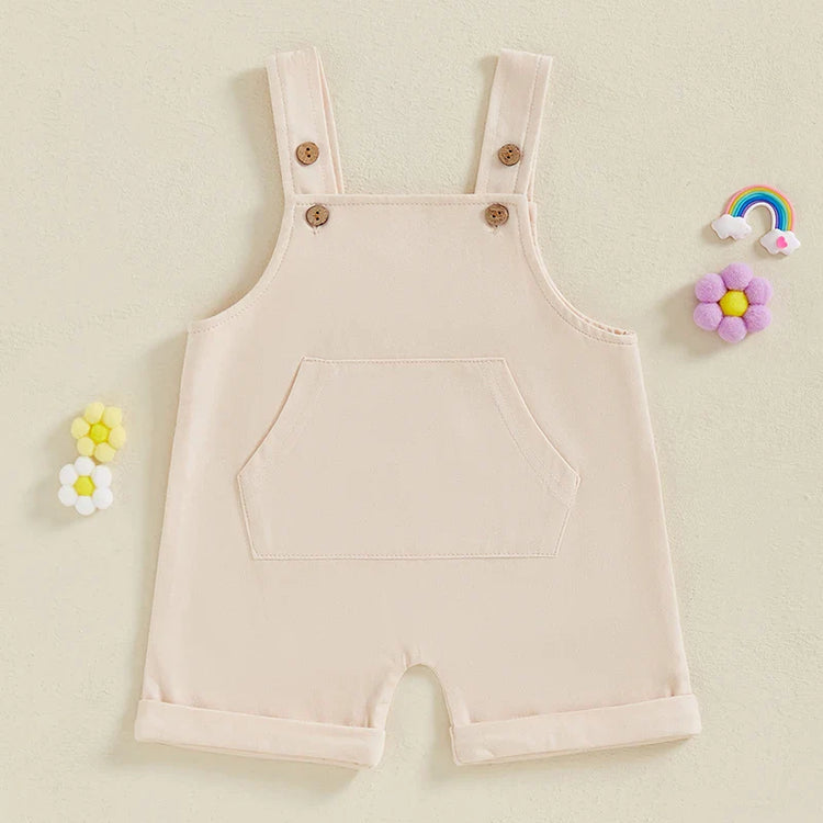 Mono para bebé, niño y niña, sin mangas, cuello cuadrado, bolsillo delantero, tirantes, pantalones cortos, mono