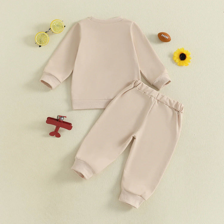 Conjunto de 2 piezas de pantalones deportivos con cordón y parte superior bordada de fútbol de manga larga para bebés y niños pequeños de otoño