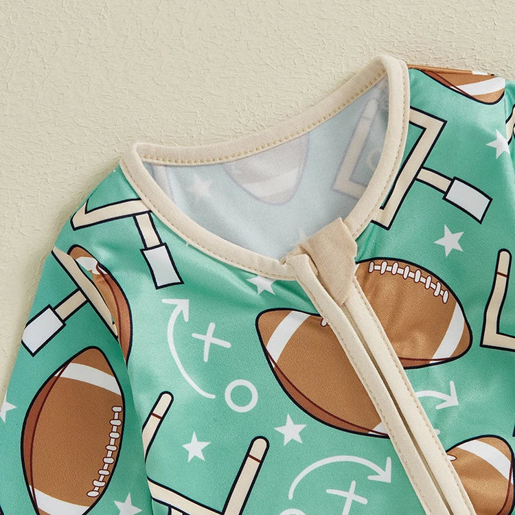 Mono de manga larga para bebé niño con estampado de fútbol y cremallera frontal para otoño