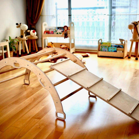 Arco de escalada con rampa y cojín de estrella | Juego de trepa de madera