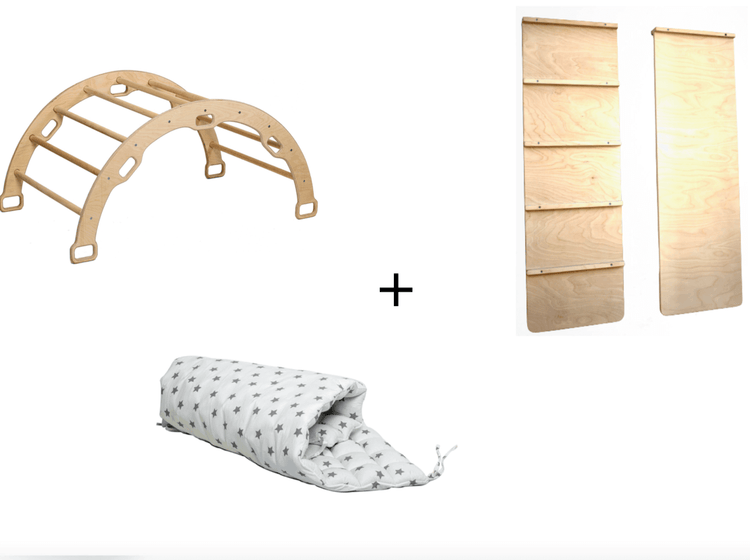 Arco de escalada con rampa y cojín de estrella | Juego de trepa de madera
