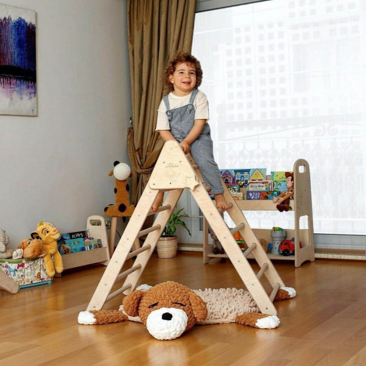 Juego de escalada de 4 piezas: triángulo de escalada, balancín de arco, almohada y rampa 2 en 1