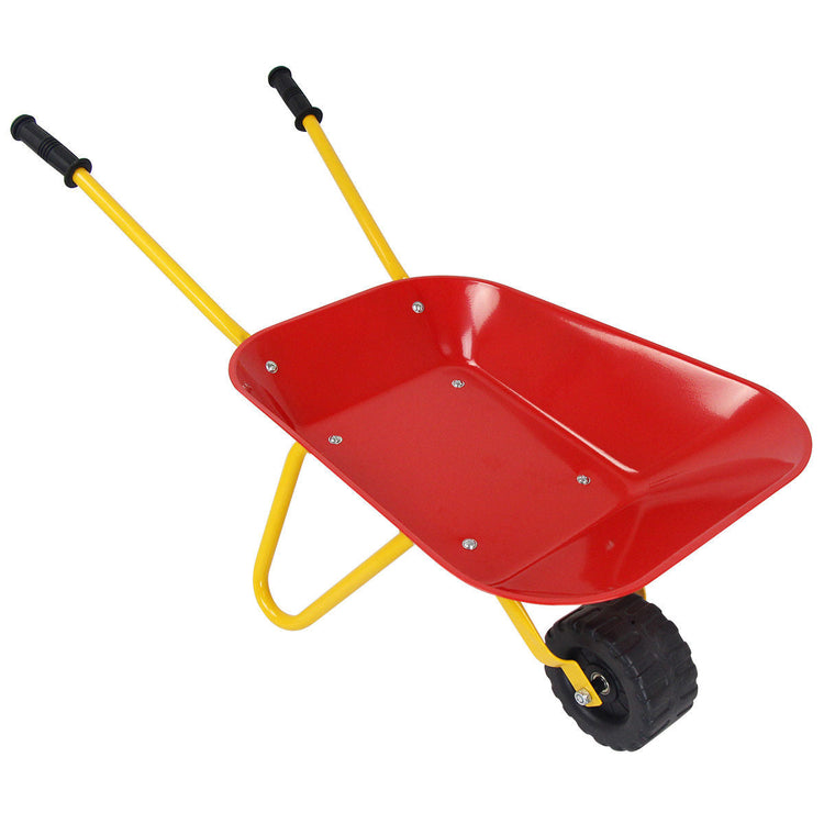 Carretilla de metal para niños, juguete para jardín y patio trasero, color rojo.