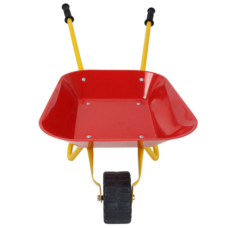 Carretilla de metal para niños, juguete para jardín y patio trasero, color rojo.