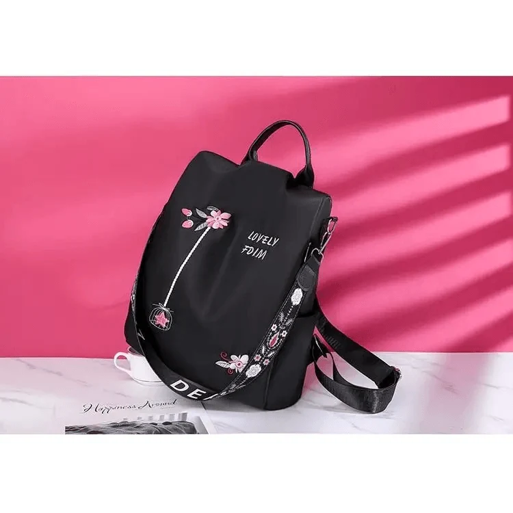 Mochila de tela para mujer, mochila bordada, bolso de nailon antirrobo impermeable para mujer, mochilas antirrobo de moda para mujer, bonita mochila escolar estampada, mochila de gran capacidad de alta calidad (