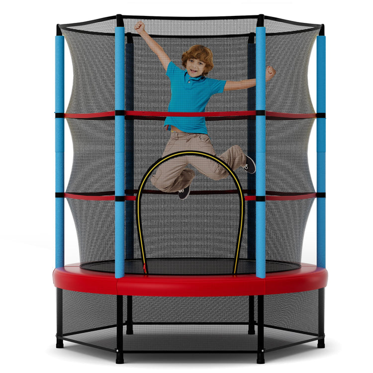 Cama elástica infantil recreativa con red de seguridad - Azul marino