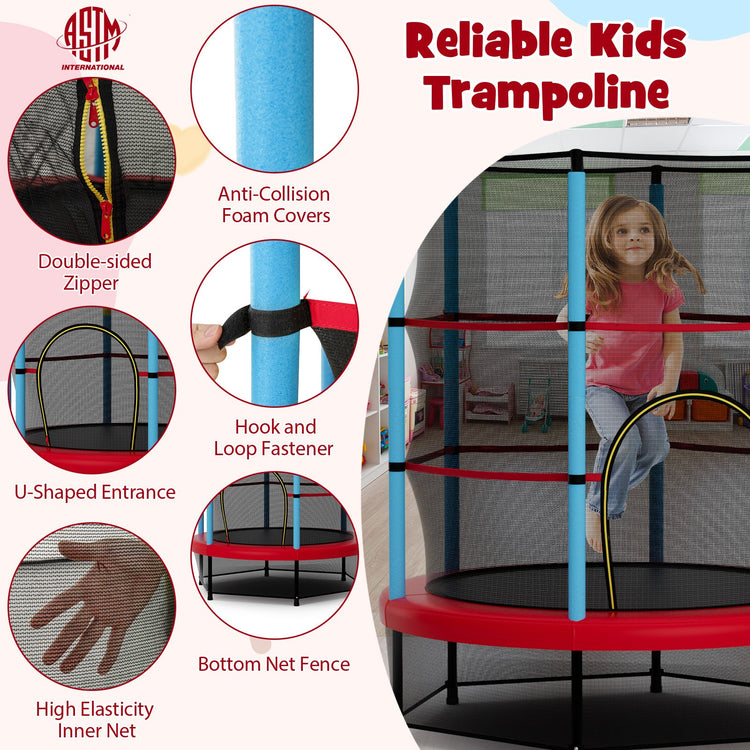 Cama elástica infantil recreativa con red de seguridad - Azul marino