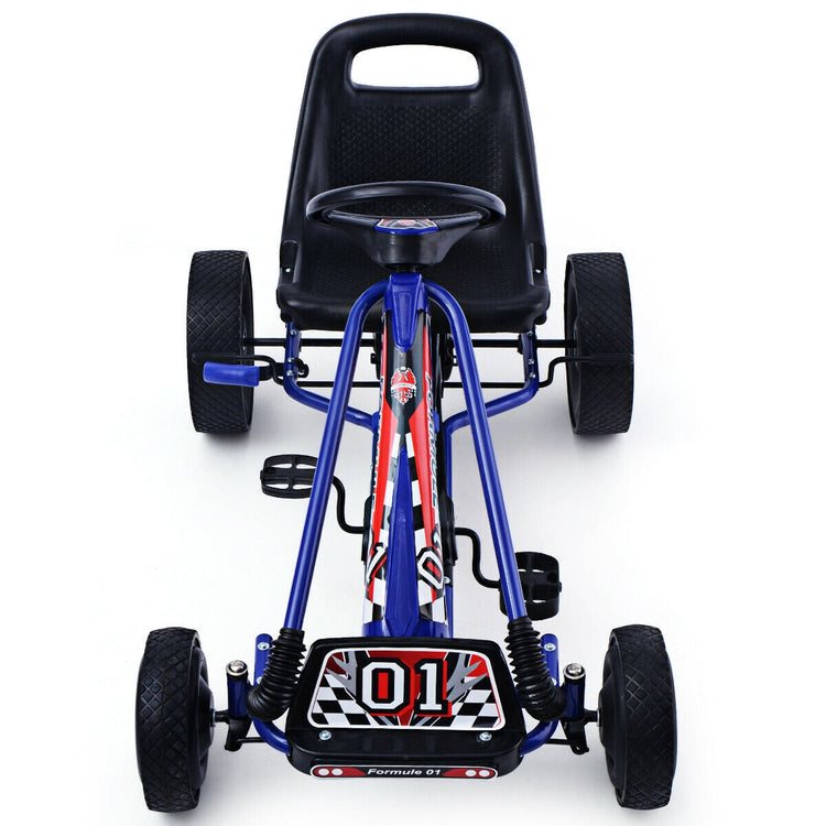Bicicleta de pedales de 4 ruedas para niños, coche de carreras tipo kart, juguete para jugar al aire libre - Azul