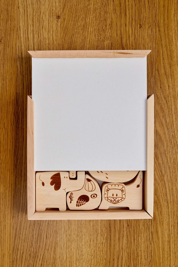 Caja de rompecabezas de madera con animales de safari para niños pequeños