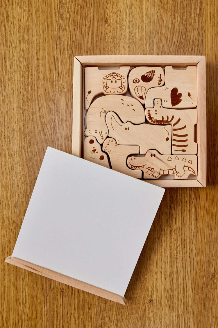 Caja de rompecabezas de madera con animales de safari para niños pequeños