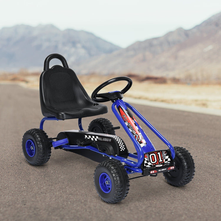 Vehículo eléctrico de cuatro ruedas a pedales con asiento ajustable - Azul