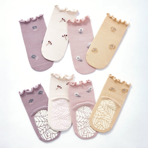 Novedad - Little Wonder Things - Orgánico - 4 pares de calcetines antideslizantes para bebés y niños pequeños