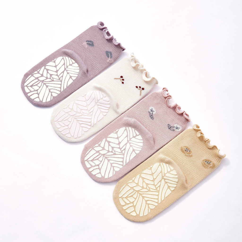 Novedad - Little Wonder Things - Orgánico - 4 pares de calcetines antideslizantes para bebés y niños pequeños