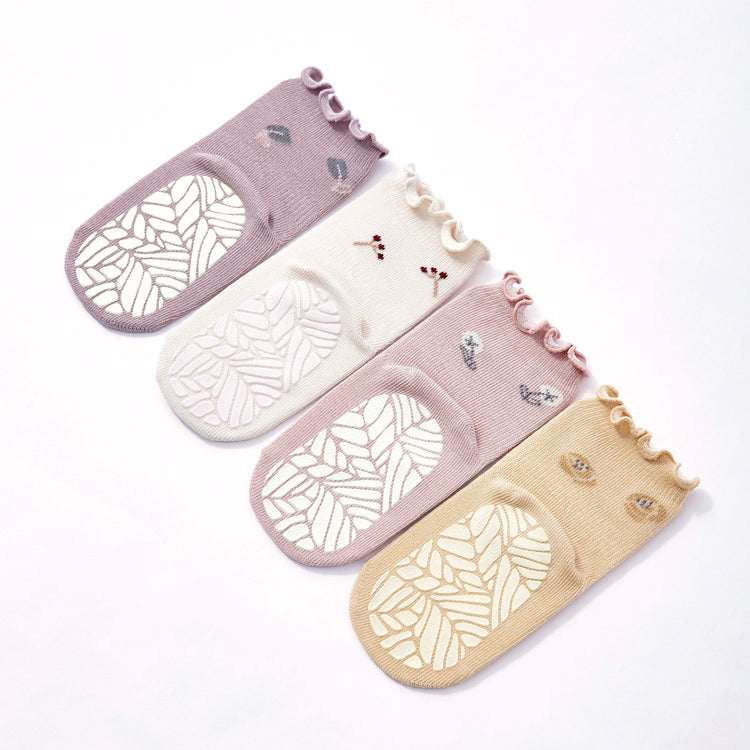 Novedad - Little Wonder Things - Orgánico - 4 pares de calcetines antideslizantes para bebés y niños pequeños